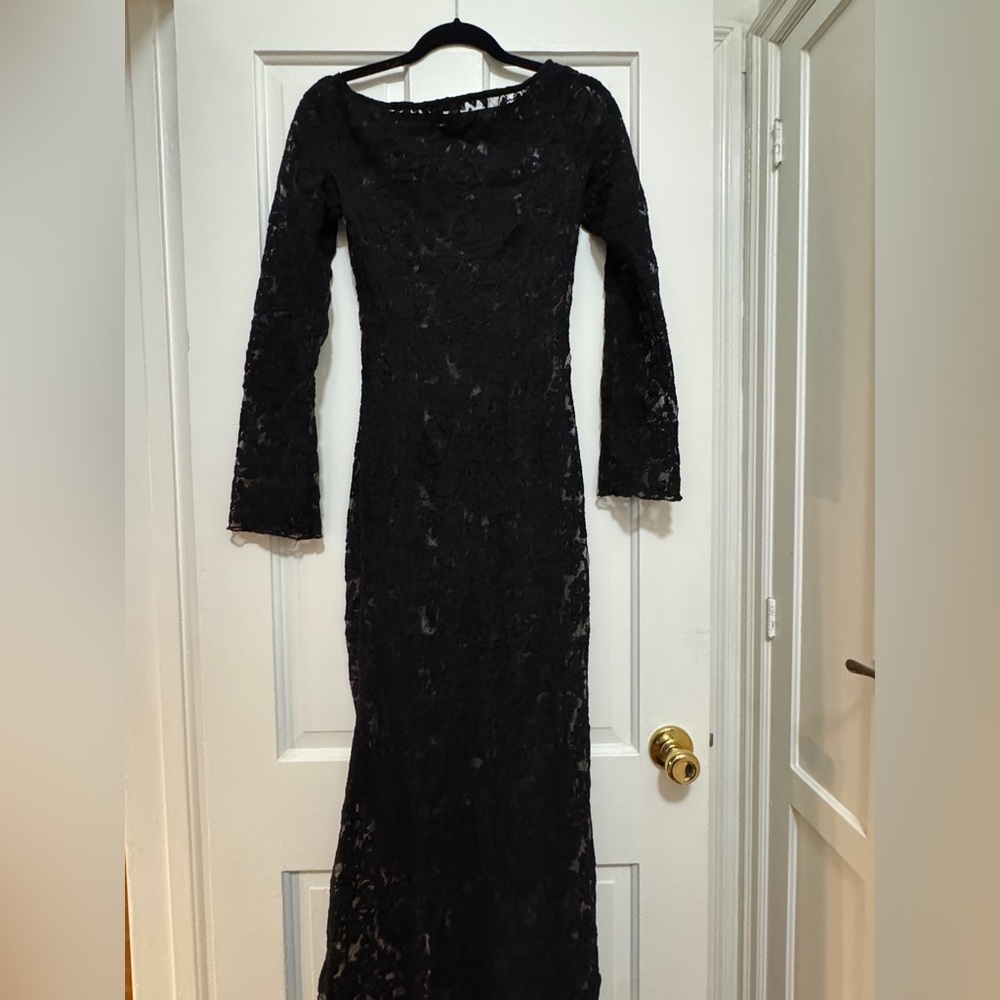 Na-Kd Black Lace Long Sleeve Dress